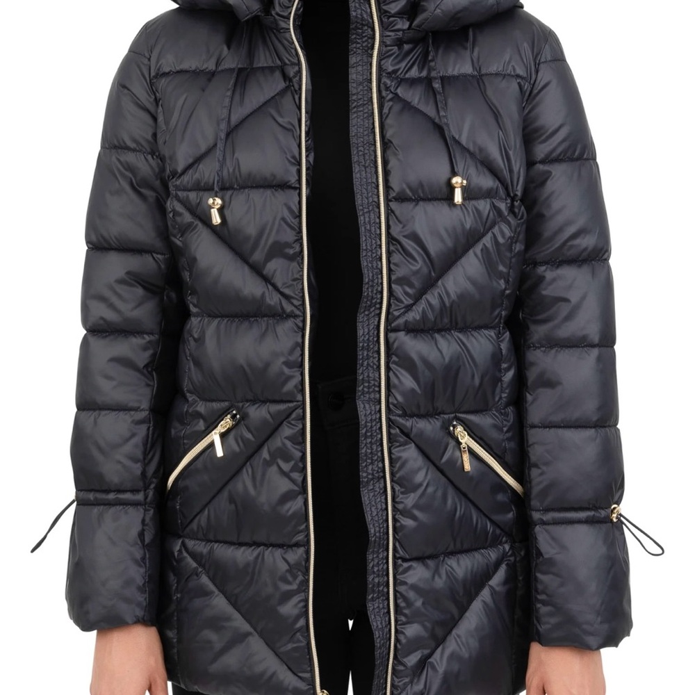 Kensie Black Puffer Jacket with Gold Accents